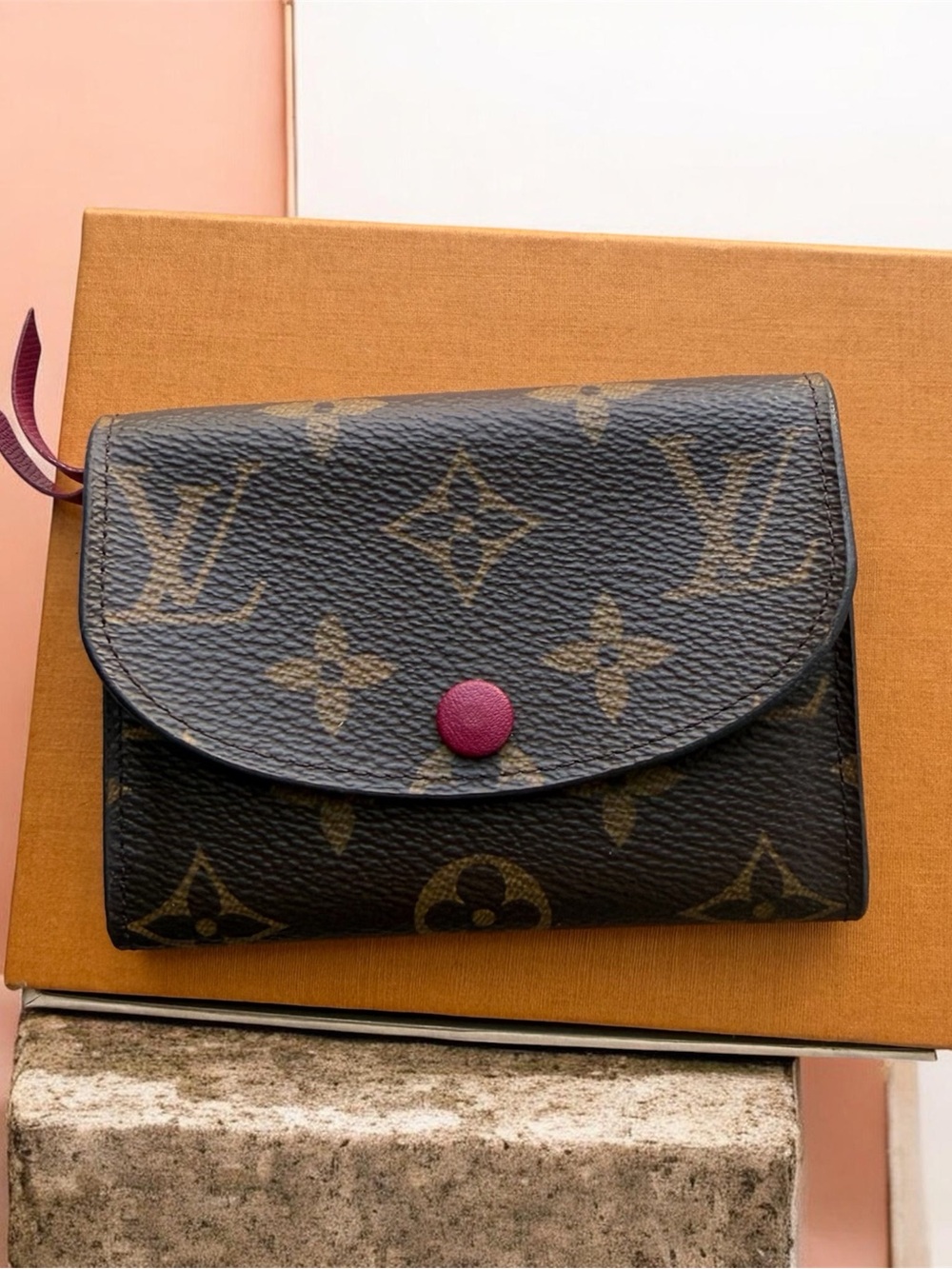 Louis Vuitton Monogram Wallet with Pink Interior and Gold Hardware